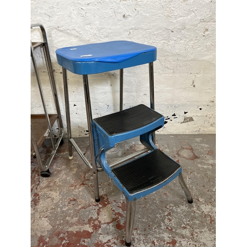 188 - Two pieces of mid 20th century furniture, one set of Prestige blue vinyl and tubular metal kitchen s... 