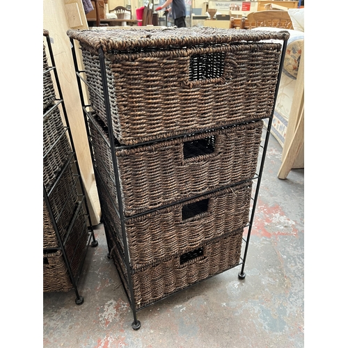 205 - Five wicker items, three baskets and two chests of drawers