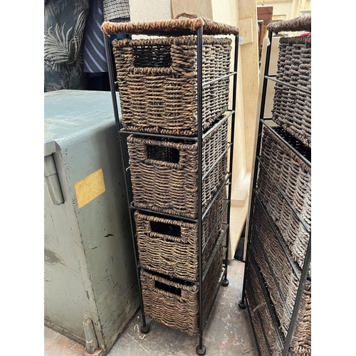 205 - Five wicker items, three baskets and two chests of drawers