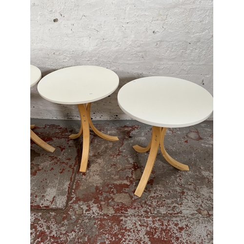 68 - Four IKEA white laminate and bentwood circular side tables