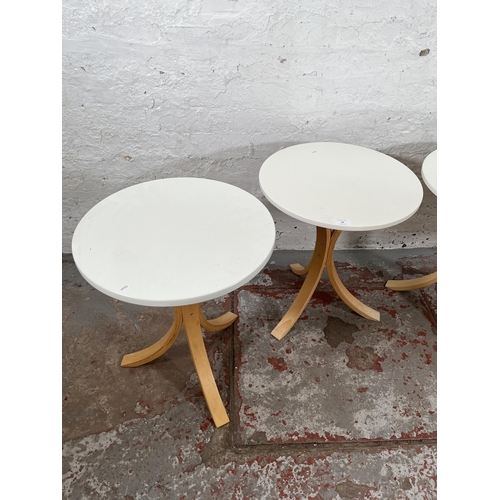 68 - Four IKEA white laminate and bentwood circular side tables