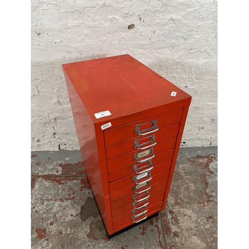 91 - A red metal ten drawer filing cabinet