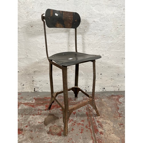 112A - A 1950s Tan Sad style metal and fibreboard industrial machinist's chair - approx. 88cm high