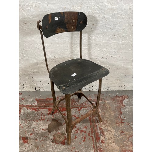 112A - A 1950s Tan Sad style metal and fibreboard industrial machinist's chair - approx. 88cm high