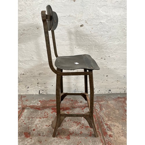 112A - A 1950s Tan Sad style metal and fibreboard industrial machinist's chair - approx. 88cm high