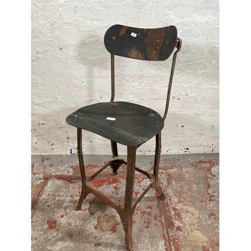 112A - A 1950s Tan Sad style metal and fibreboard industrial machinist's chair - approx. 88cm high