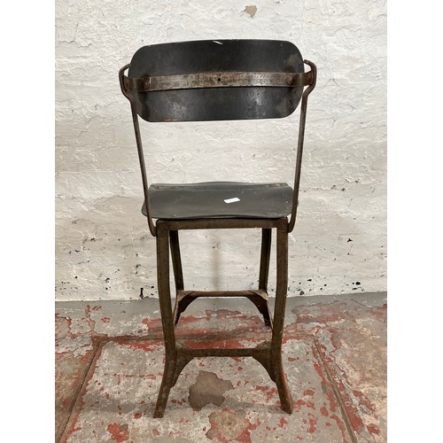 112A - A 1950s Tan Sad style metal and fibreboard industrial machinist's chair - approx. 88cm high