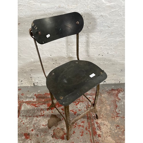 112B - A 1950s Tan Sad style metal and fibreboard industrial machinist's chair - approx. 88cm high