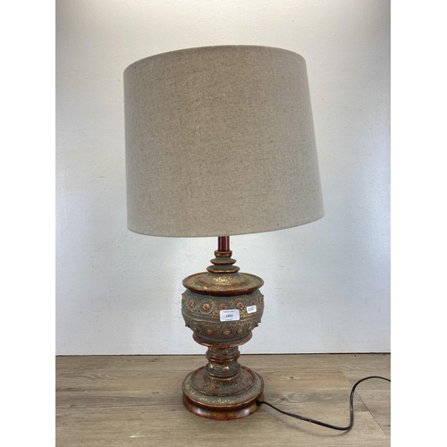 470 - A contemporary Moroccan style resin table lamp with cream shade - approx. 68cm with shade