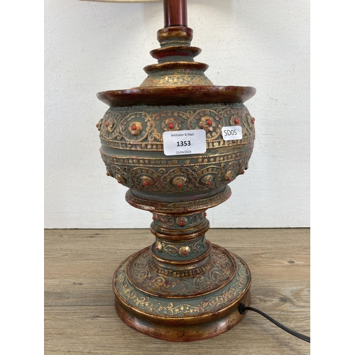 470 - A contemporary Moroccan style resin table lamp with cream shade - approx. 68cm with shade