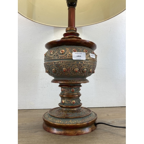 470 - A contemporary Moroccan style resin table lamp with cream shade - approx. 68cm with shade