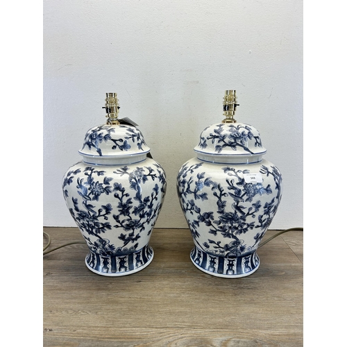 472 - A pair of India Jane blue and white ceramic table lamps - approx. 42cm high