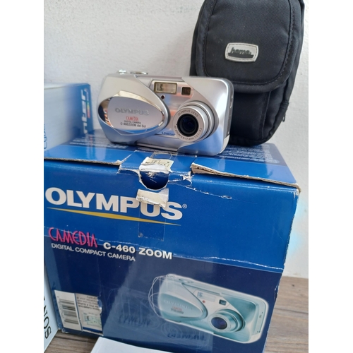 615 - Five cased items, one boxed Panasonic Lumix FS10 12.1mp compact digital camera, one boxed Sony DPP-F... 