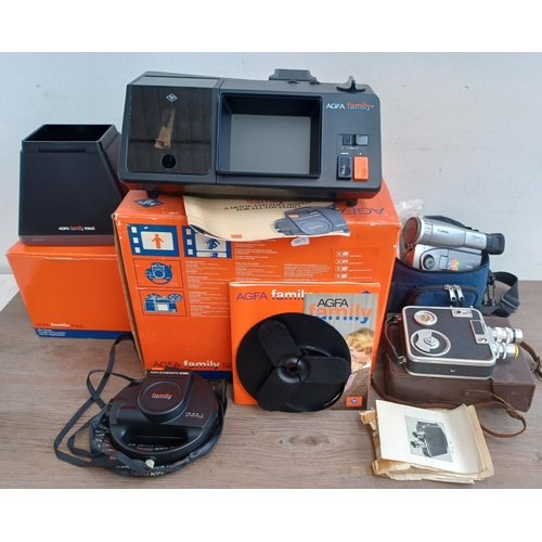 616 - Five items, one boxed Agfa Family Super8 projector, one Agfa Maxi Screen, one Agfa Moviematic C100 S... 