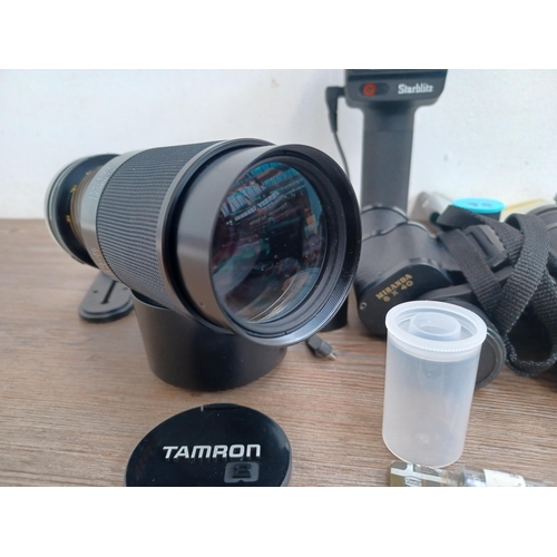 617 - A collection of camera equipment to include cased Tamron 1:3.8 1:4/210 80-210mm CF tele-macro lens f... 