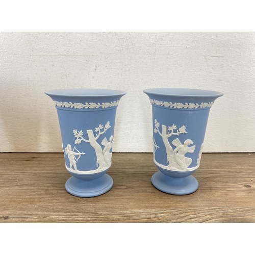 312 - Nine pieces of Wedgwood pale blue Jasperware