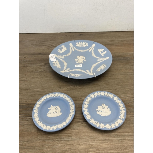 312 - Nine pieces of Wedgwood pale blue Jasperware