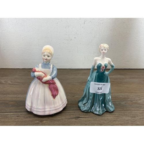 321 - Nine ceramic figurines and character jugs to include Royal Doulton Reflections Demure HN 3045, Royal... 