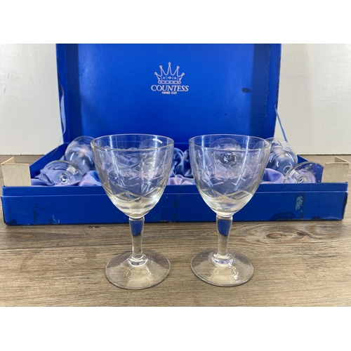 325 - A boxed set of six Countess hand cut glasses