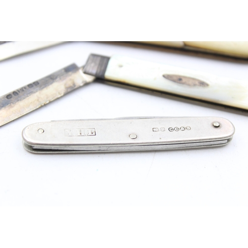 1321 - Three hallmarked sterling silver pocket knives with mother of pearl handles - approx. gross weight 6... 