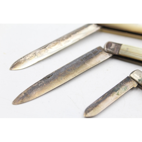 1323 - Three hallmarked sterling silver pocket knives with mother of pearl handles - approx. gross weight 7... 