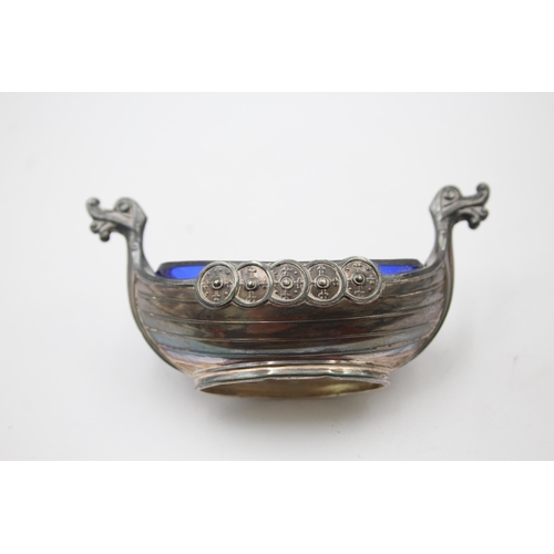 1330 - Two sterling silver condiment dishes to include longboat etc. - approx. gross weight 101 grams