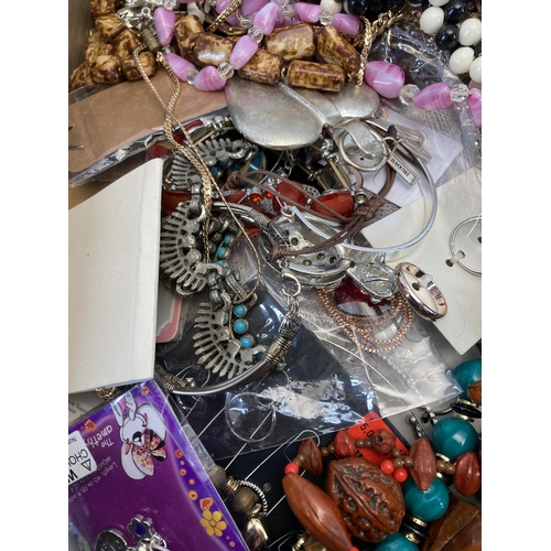 417 - A box containing a large quantity of costume jewellery