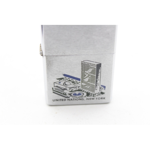 A Zippo 1979 United Nations New York souvenir cigarette lighter