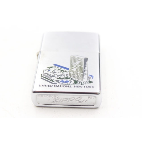 A Zippo 1979 United Nations New York souvenir cigarette lighter