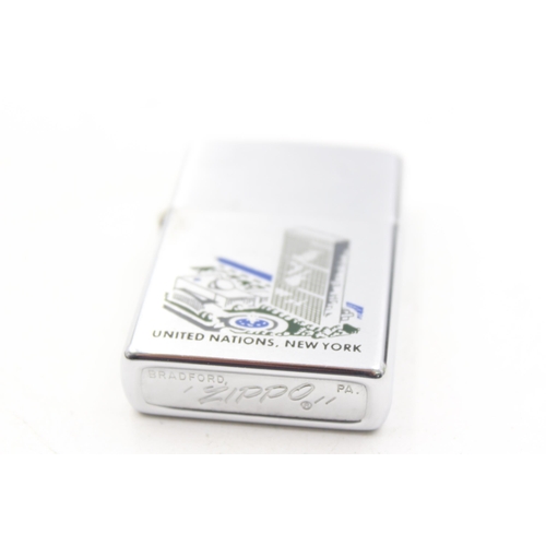 A Zippo 1979 United Nations New York souvenir cigarette lighter