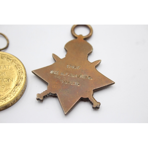 1399 - Two WWI medals, one 1914-15 Star and one Victory presented to 17425 Sgt. H.F.A Hughes Worc Regt