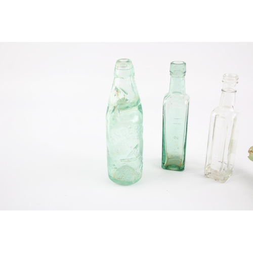 326F - Four antique and vintage glass bottles to include Torpedo, Codd-neck etc.