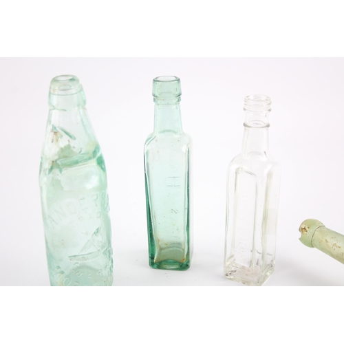 326F - Four antique and vintage glass bottles to include Torpedo, Codd-neck etc.