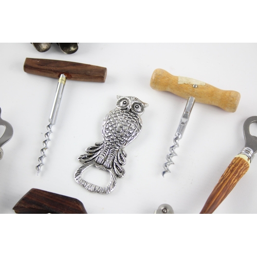 344 - Approx. twenty corkscrews and bottle openers to include brass, wood etc.