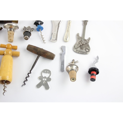 346 - Approx. twenty corkscrews and bottle openers to include bells, wood etc.