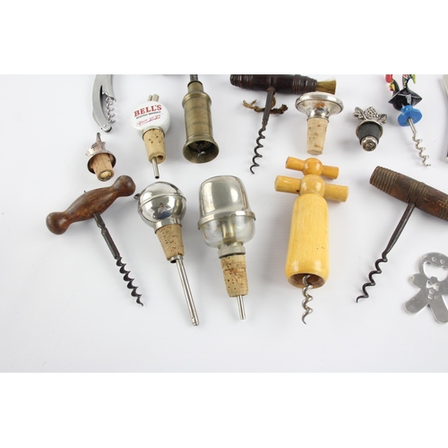 346 - Approx. twenty corkscrews and bottle openers to include bells, wood etc.