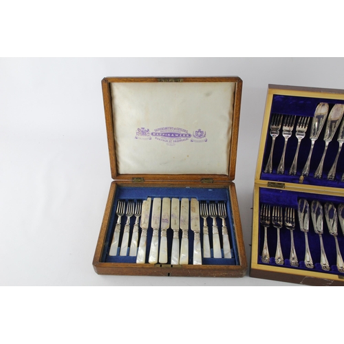 356 - Two vintage cutlery sets to include Mappin & Webb mother of pearl etc.