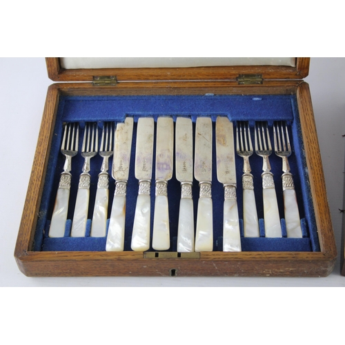 356 - Two vintage cutlery sets to include Mappin & Webb mother of pearl etc.