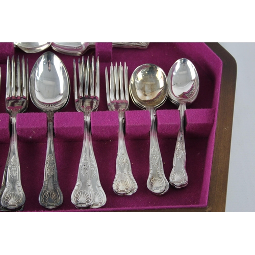 357 - A vintage silver plate forty four piece cutlery set with wooden canteen