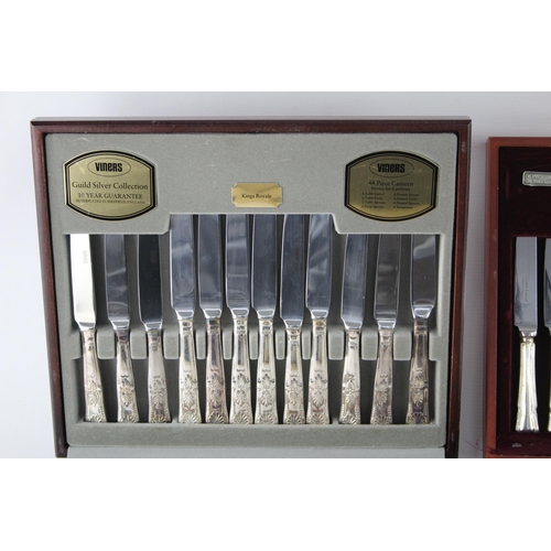 359 - Two vintage silver plate cutlery sets with wooden canteens