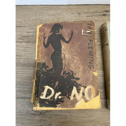 461 - Seven vintage Ian Fleming James Bond books to include 1958 Dr. No 1st Book Club Edition, From Prussi... 