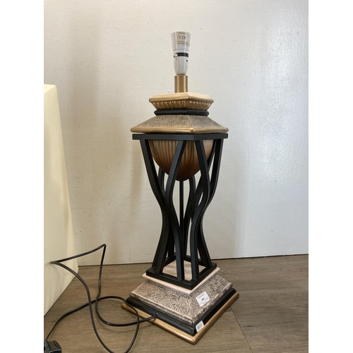 467 - A modern hand painted plaster and metal table lamp with shade - approx. 62cm high