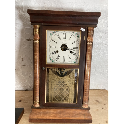 497 - Two wall clocks, one Victorian walnut cased Vienna with pendulum and key - approx. 104cm high and on... 