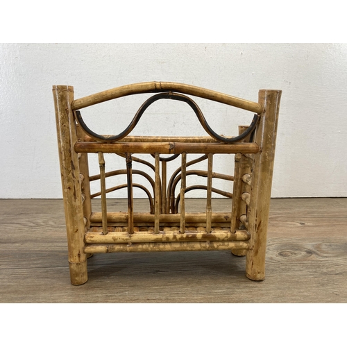 522 - A mid 20th century bamboo letter rack - approx. 24cm high x 25cm wide x 8cm deep