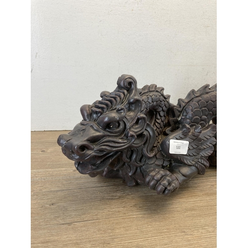 531 - A 1962 Universal Statuary Corp. Chicago resin dragon sculpture - approx. 20cm high x 63cm long