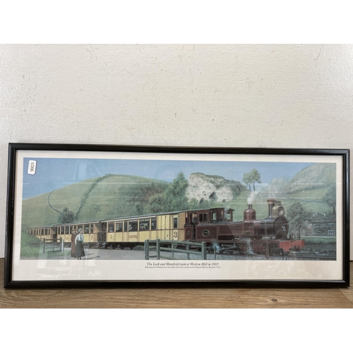 532 - A collection of railway items to include framed pictures, lantern etc.