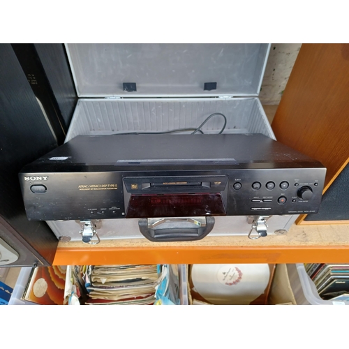 621 - Two items, one cased Sony MDS-JE480 MiniDisc deck and one pair of Jamo D115 three-way bookshelf hi-f... 