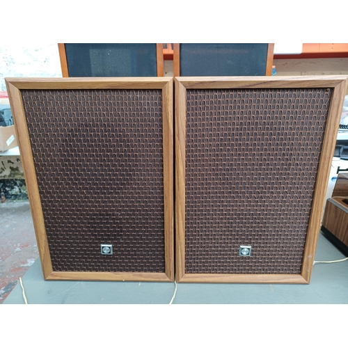 626 - Three items, one pair of vintage Sanyo hi-fi speakers, one pair of speaker stands with spikes and on... 