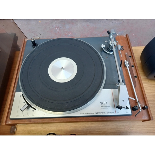 628 - Two items, one Goldring Lenco GL75 four-speed transcription turntable fitted with Shure M75EJ Type 2... 