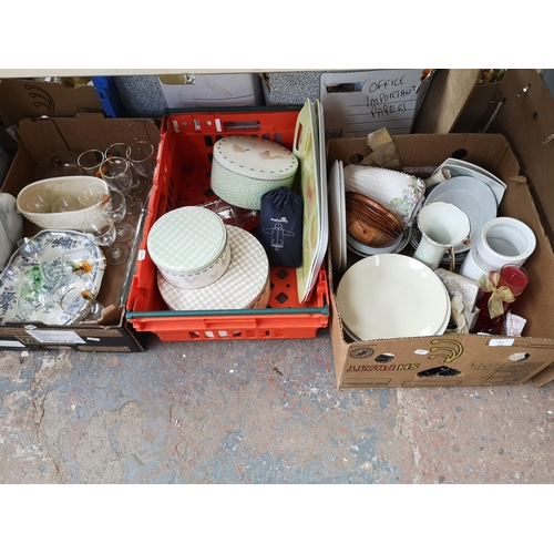 970B - Eight boxes containing ceramics, glassware etc.